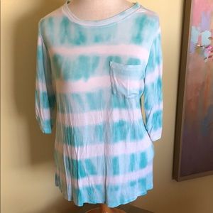 Aqua Blue & White Tye Dye Stripe Shirt Sz. Medium